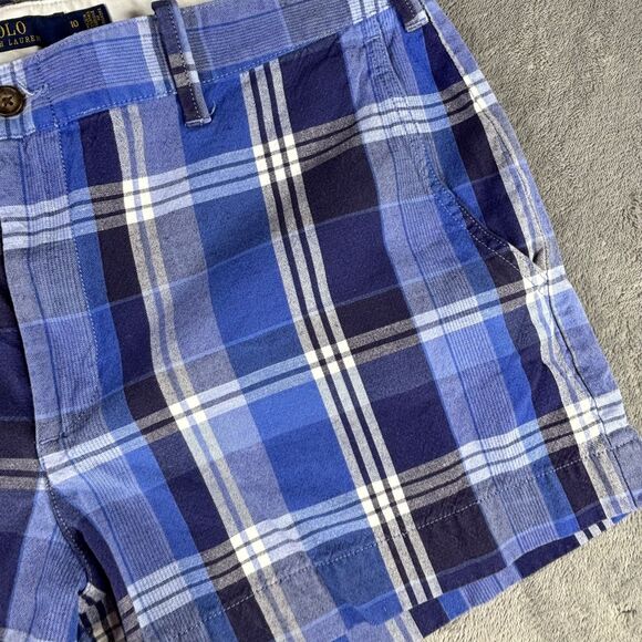 Polo Ralph Lauren Shorts Womens 10 Blue Plaid Linen Blend Preppy Classic Summer - Picture 2 of 12